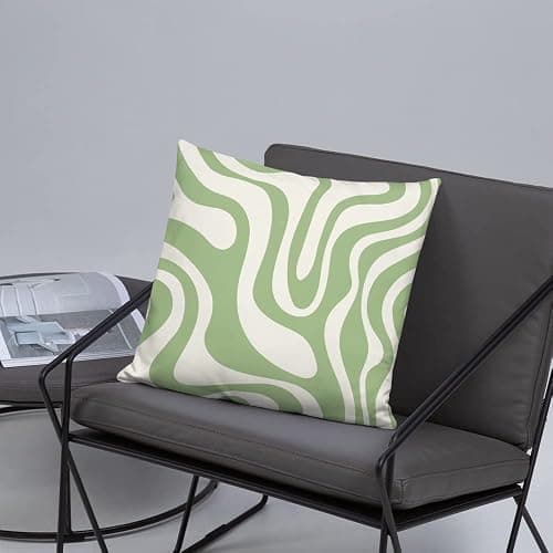 KINGMINOS Sage Green Pillow Covers, Modern Liquid Swirl Abstract Pattern in Light Sage Green and Cream Throw Pillow Cases Room Decor thumbnail 5
