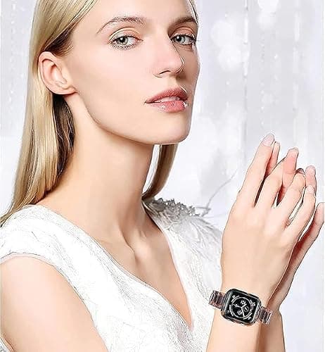 Omter Band with Case Compatible with Apple Watch 49mm 46mm 45mm 44mm 42mm 41mm 40mm 38mm,Women Men Fashion Resin Strap Bumper for iWatch Ultra 3/2/1 Series 11 10 9 8 7 SE 6 5 4 3 2 1 thumbnail 5