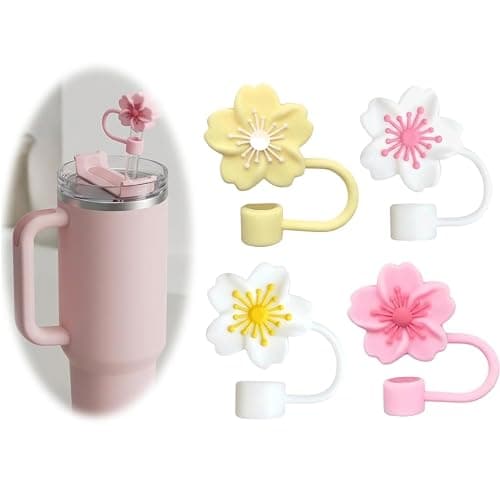 Straw Covers Cap for Stanley Cup for Stanley Cup 40/30 Oz Straws | 4Pcs Flowers Model Reusable Tips Protectors for Stanley Cup 10mm Silicone Straw Topper, Dust-Proof - Image 1