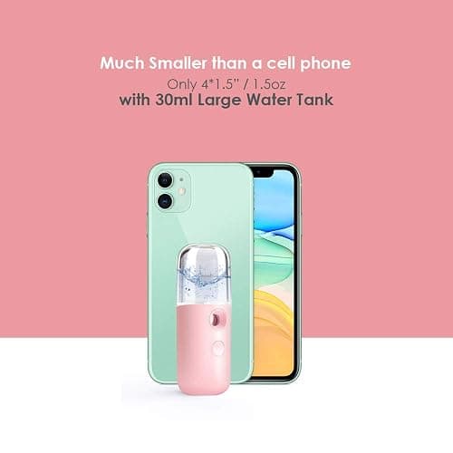 GIVERARE Nano Facial Steamer, Handy Mini Mister, USB Rechargeable Mist Sprayer, 30ml Visual Water Tank Moisturizing&Hydrating for Face, Daily Makeup, Skin Care, Eyelash Extensions-Pink thumbnail 5