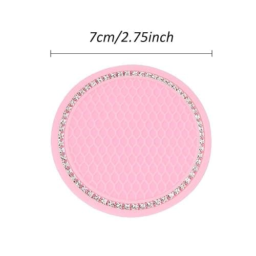 2 Pack Bling Cup Holder Insert Coasters, 2.75 Inch Soft Crystal Rhinestone Rubber Pad Set Round Auto Drink Coaster Car Interior Accessories (Pink) thumbnail 5