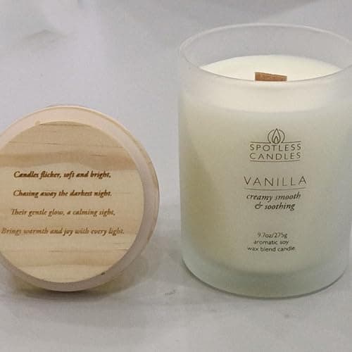 Vanilla Candle 9.7 oz: 55 Hrs Burn Time - Vanilla Scented Candles in Frosted Glass Jar with Wooden Crackling Wick in a Luxurious Gold Foil Lined Gift Box thumbnail 6