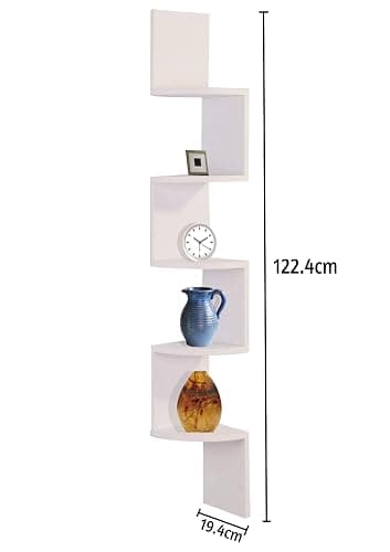 spot on dealz® 5 Tier Corner Shelves for Wall Floating Shelf White Corner Unit for Living Room Hanging Bookshelf Wall Shelves Display Wooden Spiral Shelving Rack thumbnail 3