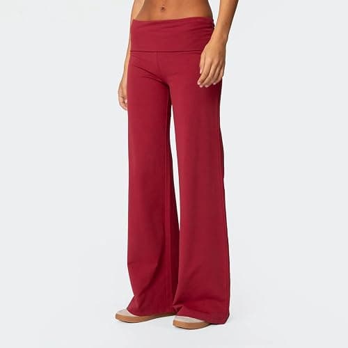 Keliholiyu Fold Over Leggings Women Y2K Foldover Wide Leg Low Waist Flare Sweatpants Lounge Yoga Pants Baggy Bell Bottom thumbnail 5