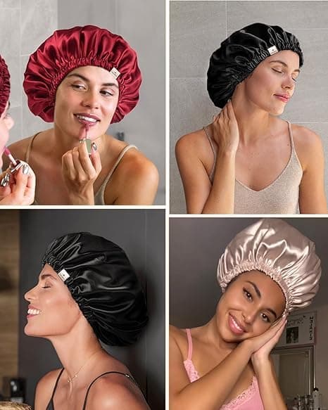 Satin Bonnet Sleep Bonnet Cap - Extra Large, Double Layer, Reversible, Adjustable Satin Cap for Sleeping Hair Bonnet … thumbnail 5