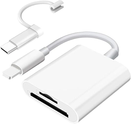 SD Card Reader for iPhone iPad Camera with USB C, Dual Card Slot Memory Card Reader Supports SD and TF Card Trail Camera Viewer SD Card Adapter Portable Micro SD Card Reader No App Plug and Play - Image 1