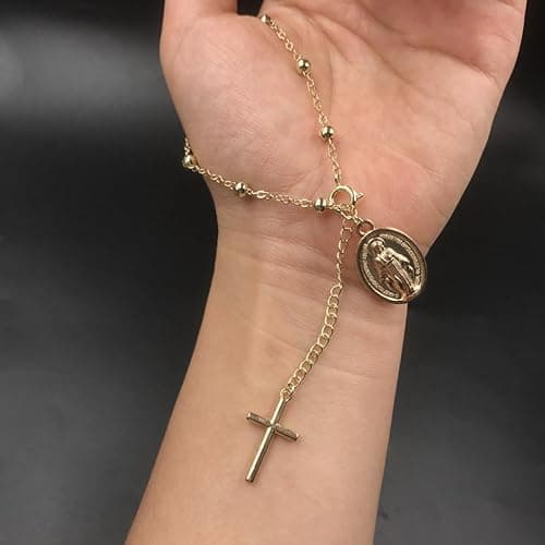 GIGB PBDK Gold Virgin Mary Catholic Rosary Bracelet for Women Trendy Vintage Beads Cross Religious Wrist Bangle Minimalist Crucifix Jesus Bracelet Charm Jewelry thumbnail 7