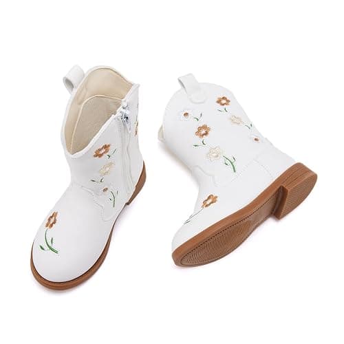 BMCiTYBM Toddler Girls Cowgirl Boots Little Kids Mid Calf Western Flower Cowboy Pointed Toe Riding Shoes All Season thumbnail 4