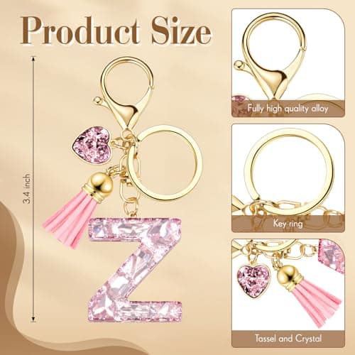 Uideyvi Initial Keychain Letter Bag Charms for Women, With Artificial Diamond Cute Purse Handbag Accessories (Pink and Initial Z) thumbnail 2