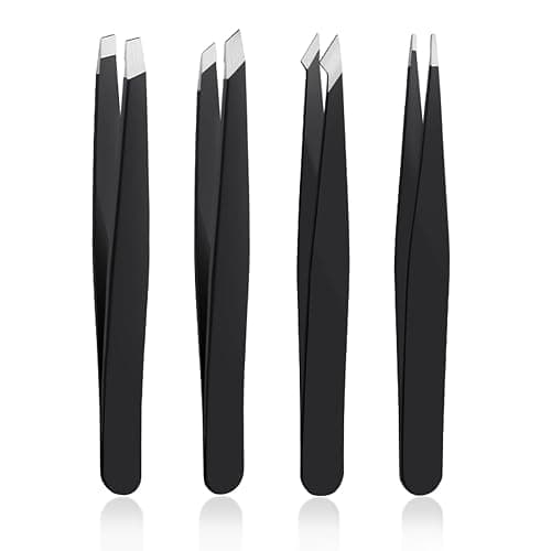 4 PCS Stainless Steel Tweezers Set – Precision Tweezers for Ingrown Hair, Facial Hair, Splinter, Blackhead and Tick Remover - Image 1