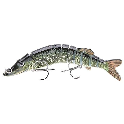 U-K 5 Inches/12.5 cm 20 G Realistic Multi-Articulated Fishing Lure 9-Segment Pike Maskinonge Swimbait Crankbait Hard Fish Lures with Two Triple Hooks Environmentally Friendly & Durable - Image 1
