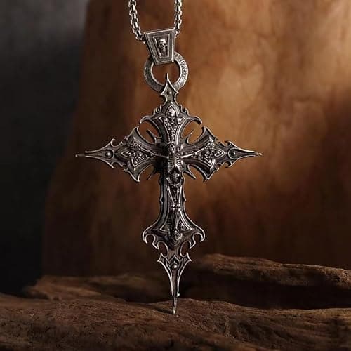 Yuoos Vintage Gothic Cross Skull Pendant Necklace for Women Punk Halloween Goth Jewelry Gift for Women thumbnail 2