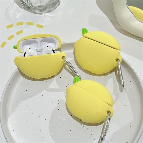 Silicone Case for Airpods Pro/Pro 2 Gen, Cute Lemon Fruit Protective Soft Rubber Cover Skin with Anti-Lost Keychain (Lemon Case) thumbnail 3