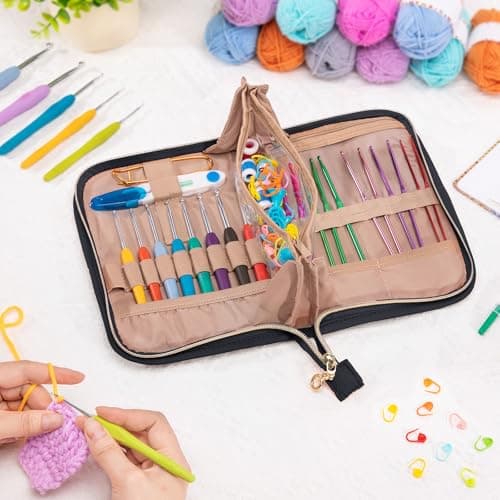 MYBAGZING Crochet Hook Case – Empty Organizer with 24 Slots for Crochet Hooks & Ergonomic Aluminum Crochet Needles, Zipper Pocket for Accessories and Supplies thumbnail 5
