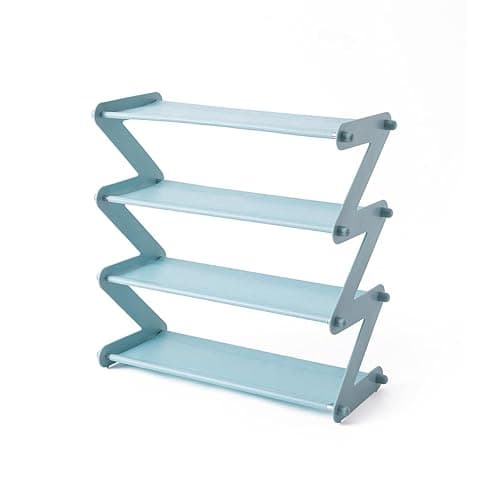 WLLYXUS 4 Tier Foldable Shoe Rack Organizer Free Standing Shoe Rack for Closet Front Door Living Room Entryway, Simple Installation (Blue) - Image 1