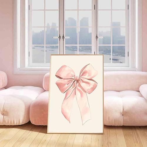 Vlolvfe Pink Bow Painting Balletcore Girl Art Light Pink Bow Painting Preppy Aesthetic Wall Art Watercolor Preppy Coquette Posters Funky Coquette Living Room Decor 16x24inch No Frame thumbnail 3
