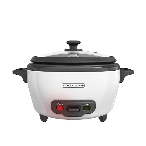 BLACK+DECKER Rice Cooker 6-Cup (Cooked) with Steaming Basket, Removable Non-Stick Bowl, White - Image 1