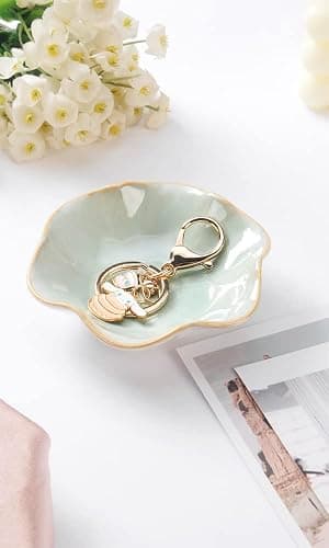JAMEND CLXP Lotus Leaf Shape Decorative Ring Tray, Small Key Bowl, Ceramic Trinket Tray Jewelry Dish Organizing Necklace Earrings, Home Decoration for Mom Best Friend Sister, Light Green. thumbnail 5