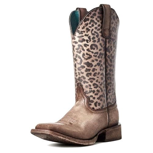 FOFOQUEI Women's Western Cowboy Boots Mid Calf Square Toe and Cone Heel Cowgirl Boots with Leopard - Image 1