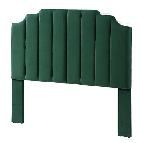 24KF Jade Velvet Tufted Queen Upholstered Headboard, Modern Vertical Channel Design California Queen/Full Headboard with Stepped Silhouette Top Edge,Jade thumbnail 4