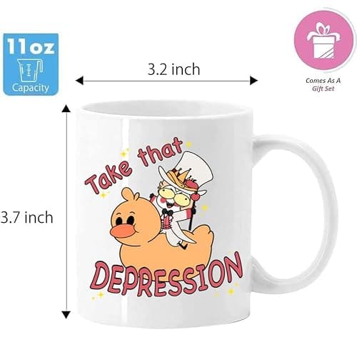 Take That Depression Hazbin Hotel White Ceramic Mug USA Decorated Funny Sayings Gift Mug for Women, Men, or Co-worker thumbnail 2