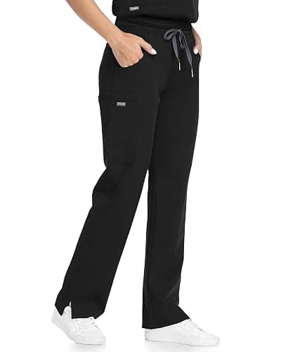 COMENII Scrubs for Women, Knit Yoga Waistband Straight Leg Cargo Pants, Classic Fit Womens Scrubs Pants thumbnail 4