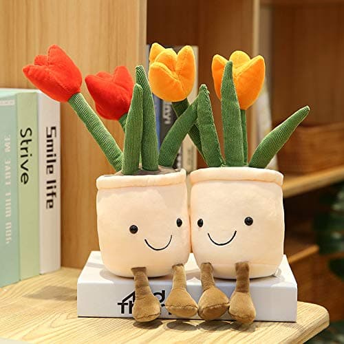 AULUDA Tulip Plush Toy, 13" Orange Flower Pot Stuffed Throw Plushie Pillow Doll, Soft Fluffy Plant Friend Hugging Cushion - Present for Every Age & Occasion thumbnail 2