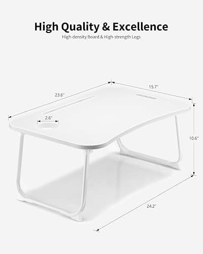 VIFOCAE Foldable Lap Desk, Laptop Bed Desk, Portable Lap Table, Laptop Bed Table with Cup Holder & Tablet Slot & Lifting Handle for Working Writing Drawing & Eating - White thumbnail 2