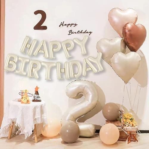 Beige Happy Birthday Ballons Banner,Happy Birthday Luftballon Girlande 16 Zoll Silver Folie Happy Birthday Folienballon Luftballon Helium Ballon Geburtstagsballon Banner für Geburtstag Party thumbnail 4