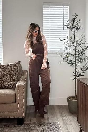 AMEBELLE Corduroy Overalls for Women Barrel Wide Leg Bib Corduroy Pants Women Adjustable Romper Jumpsuit with Pockets thumbnail 5