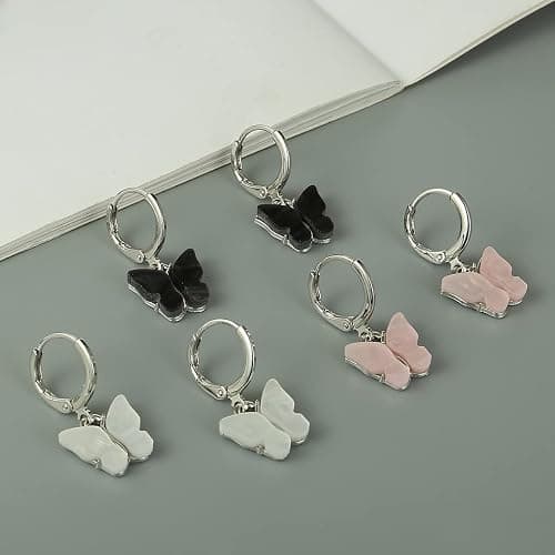 AIDSOTOU Small Butterfly Star Hoop Earrings Set for Women Girls Mini Huggie Hoop Earrings with Dangle Charms thumbnail 5