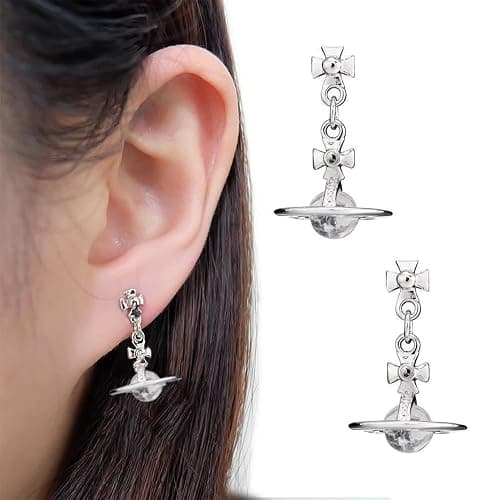 ZHOUMEIWENSP Silver Saturn NANA Earrings Planet Dangle Earrings Space Hypoallergenic Punk Earrings for Women thumbnail 7