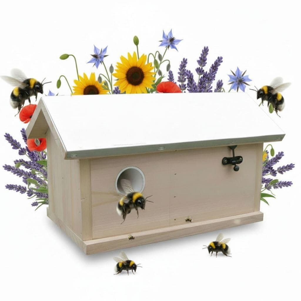 Melko Bumblebee Box XXL Insect Hotel with Metal Roof Lid Foldable Brown Chinese Spruce - Image 1