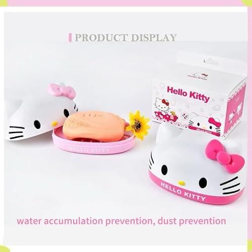 for Kitty Cute Soap Case Holder Container with Lid - Cute Soap Dish for Bathroom Accessories (White kt) thumbnail 4