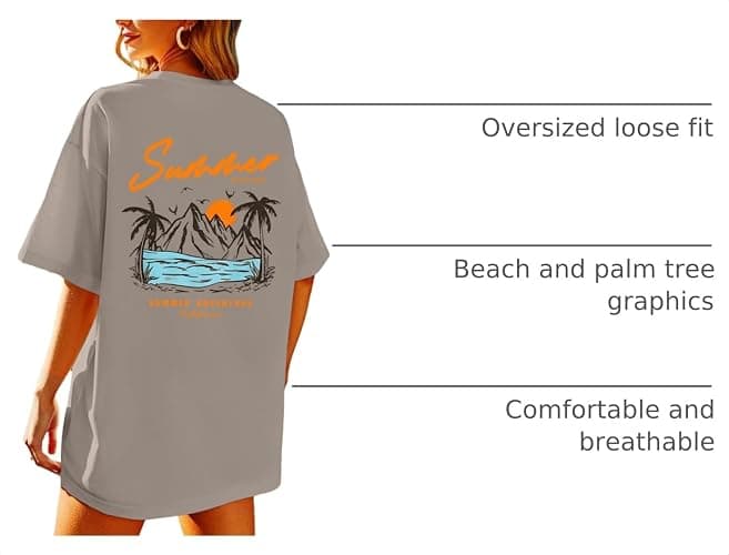 KEEVICI California T Shirt Beach Oversized Graphic Tees for Women Vintage Adventure Shirts Baggy Summer Cotton Vacation Tops thumbnail 4