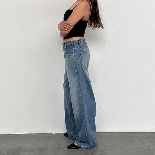 Women's Low Rise Baggy Jeans Washed Straight Wide Leg Boyfriend Denim Pants Casual Loose Jeans Y2K Girl Style thumbnail 2