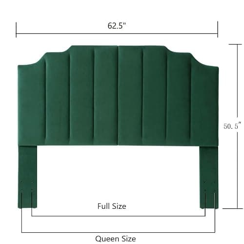24KF Jade Velvet Tufted Queen Upholstered Headboard, Modern Vertical Channel Design California Queen/Full Headboard with Stepped Silhouette Top Edge,Jade thumbnail 2
