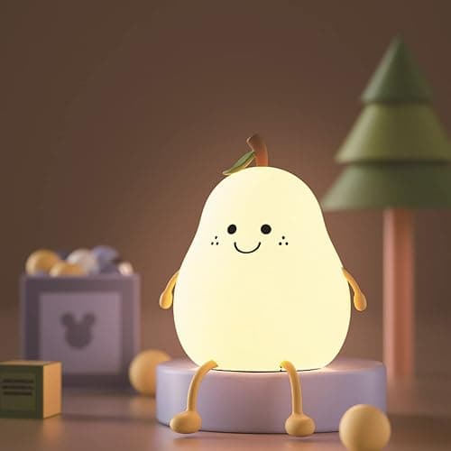 HAPPYBAG Cute Silicone Night Light for Kids,Dimmable Nursery Pear Lamps,Kawaii Room Decor Fruit Night Light Bedside Lamp for Baby and Toddler - Image 1