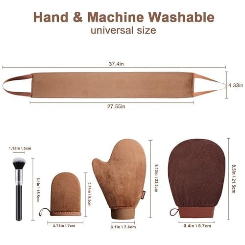Sanfery 5-Piece Self Tanning Mitt Kit with Self Tanner Back Applicator, Self Tanning Brush, Exfoliating Mitt & Accessories for Flawless Tan thumbnail 6