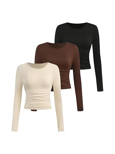 SOLY HUX Girl's Long Sleeve T Shirts 3 Packs Crewneck Fall Tees Ruched Fitted Tee Shirt Tops - Image 1