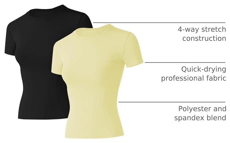 Loovoo Women's Compression Workout Shirt Slim Fit Athletic Tee | Quick Dry Stretch Gym Top for Running, Yoga & Training,Crew Neck Short Sleeve Athletic T Shirts 1/2/3 Pack thumbnail 4