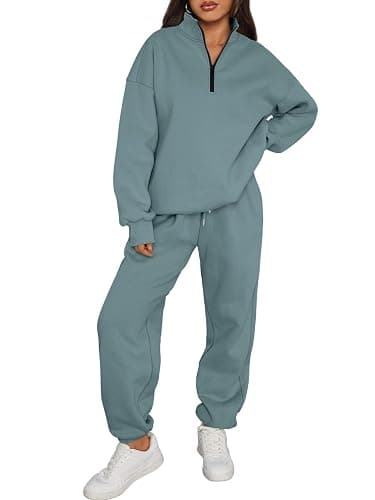 Trendy Queen Womens Sweatsuits 2 Piece Outfits Fall Lounge Sweat Sets Half Zip Sweatshirts with Baggy Sweatpants - Image 1