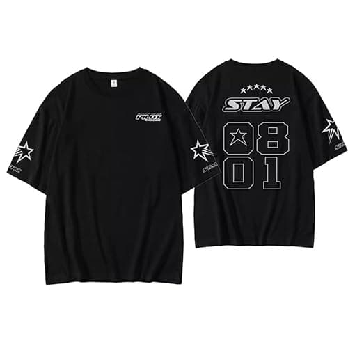 DHSPKN Stray Kids 5 Star Album Merch T Shirt Felix Jisung Hyunjin Minho Bangchan Changbin Concerts Tee Unisex Tops - XX-Small - Black-01