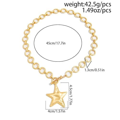 Sora Tuki Chunky Gold Necklace for Women Trendy Big Statement Necklace Large Thick Cuban Link Chain Toggle Necklace with Charm Sun North Star Pendant Necklace Silver Chunky Jewlery thumbnail 3
