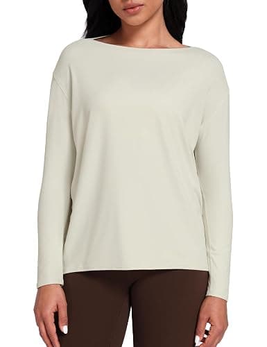 HeyNuts Long Sleeve Workout Shirts for Women Boat Neck Yoga Tops Loose Fit Soft Casual Shirts - Image 1