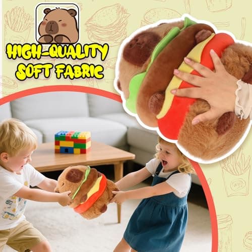 RHHSSE Hamburger Capybara Plush, Capybara Stuffed Animal - Cute Stuffed Animal with Stable Mood Vibe, Funny Food - Themed Companion for Kids & Adults (9.5 inch) thumbnail 4