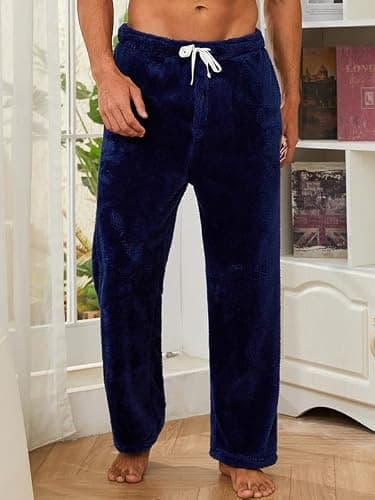 Vulcanodon 2 Pack Mens Plush Warm Pajama Pants, Fluffy Soft Fleece Sleep Pant with Pockets Lounge Pj Bottoms for Men thumbnail 2