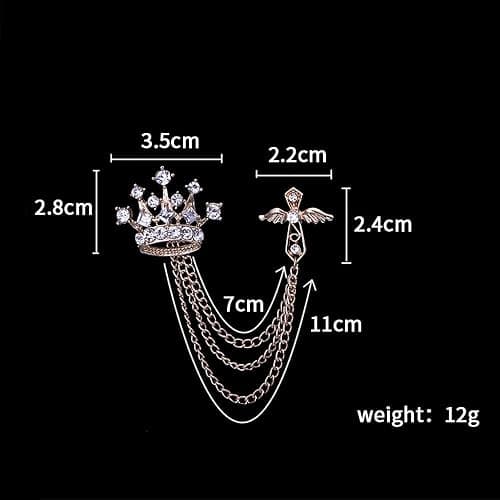 Cross Crown Long Chain Brooch, Rhinestone Tassel Brooch Pin,Retro Crystal Suit Pins Collar Pin,Coat Tassel Chain Lapel Pins for Men's Suit Accessories thumbnail 4
