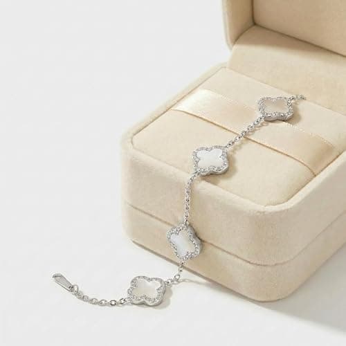 SHINYY Four Leaf Clover Bracelet for Women | 18K Gold Plated Cubic Zirconia Link Bracelet | 4 Leaf Lucky Jewelry Gift for Her thumbnail 5