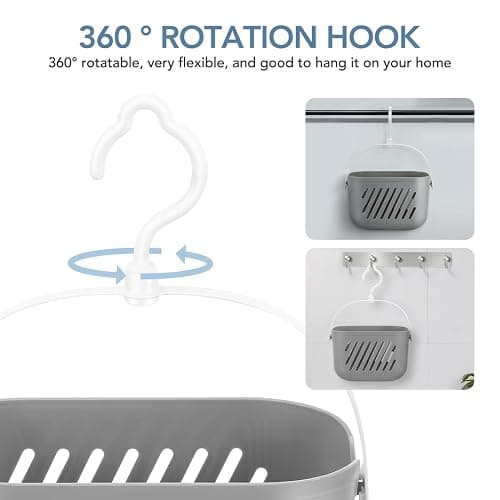 Angoily Hanging Shower Caddy Plastic Hanging Shower Caddy Basket Portable Kitchen Organizer Storage Basket with Hook for Home Grey thumbnail 9